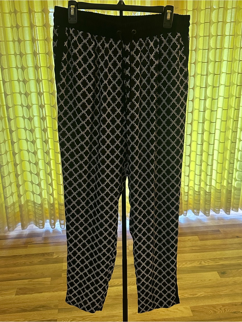new directions Black Pants with White Lattice Print